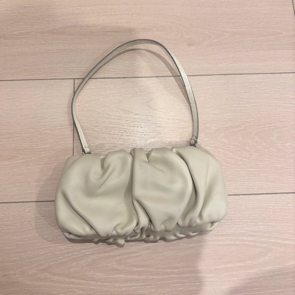 STAUD Bean Bag – Cream Leather Shoulder Bag